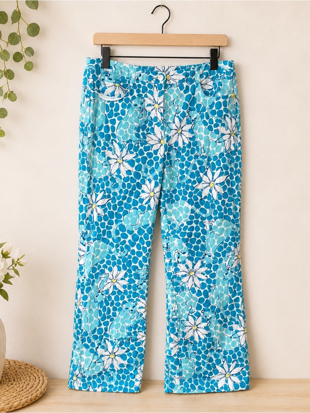 Lilly Pulitzer Vintage White Label Straight Leg Leopard Floral Print Jeans  8